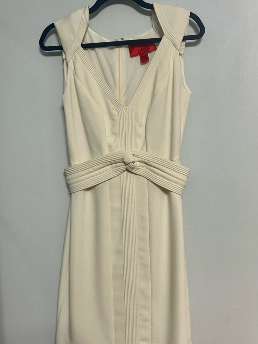 Zac Posen Cream V-Neck Midi Dress with Knotted Waist